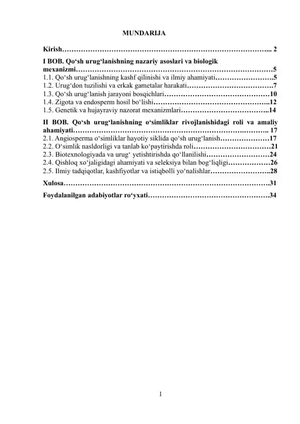 Qo‘sh urug‘lanishning Nazariy Asoslari va Biologik Mexanizmi