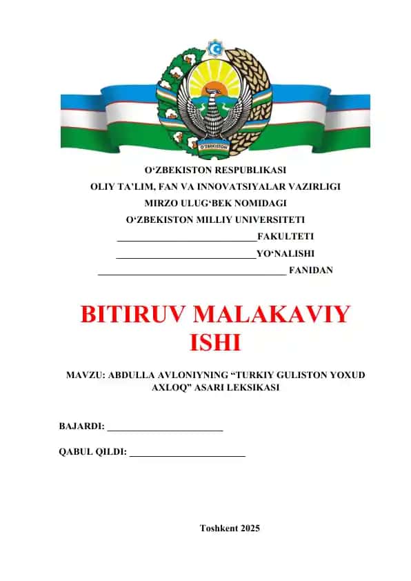 ABDULLA AVLONIYNING “TURKIY GULISTON YOXUD AXLOQ” ASARI LEKSIKASI