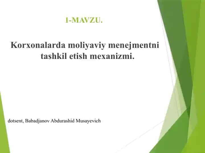 Korxonalarda moliyaviy menejmentni tashkil etish mexanizmi