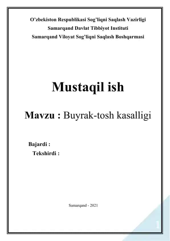 Buyrak-tosh kasalligi haqida ma'lumotlar