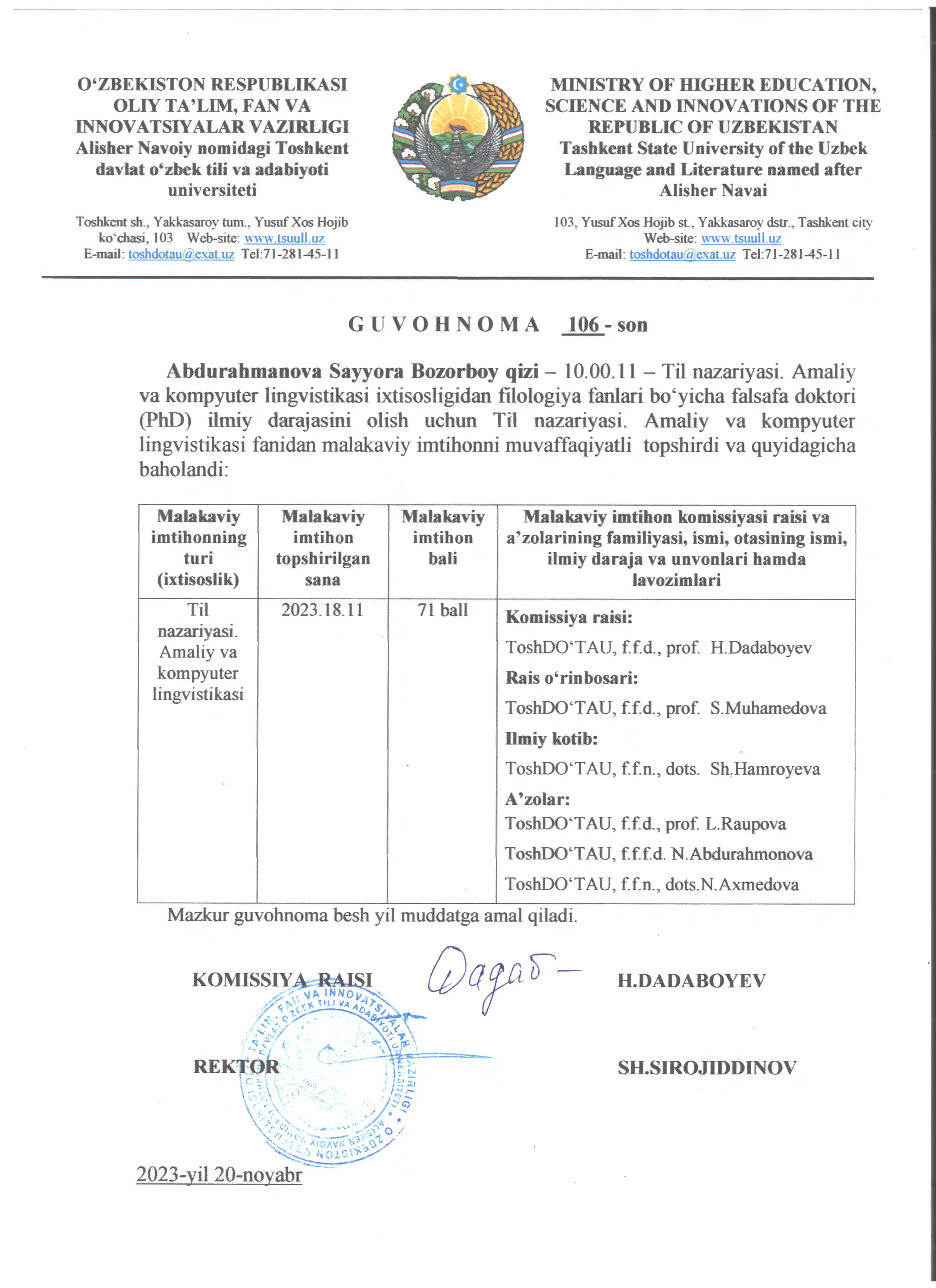 Til nazariyasi va amaliy lingvistikasi