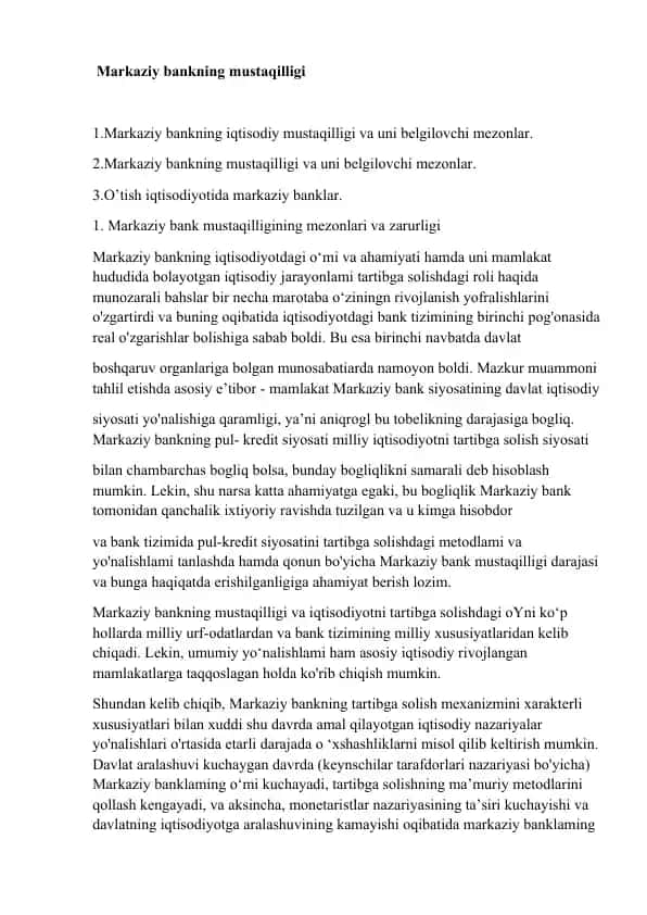 Markaziy bank mustaqilligi