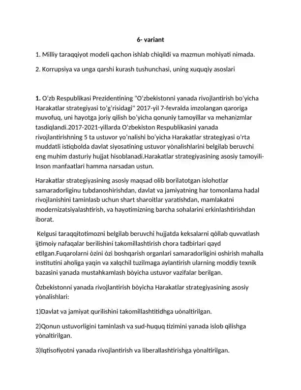 O'zbekiston milliy taraqqiyot modeli