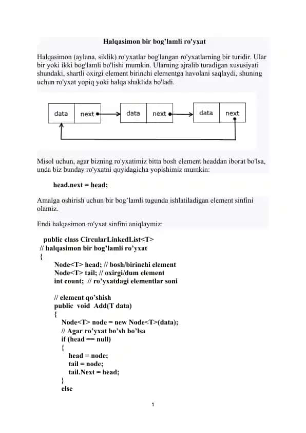Halqasimon bir bog’lamli ro'yxat