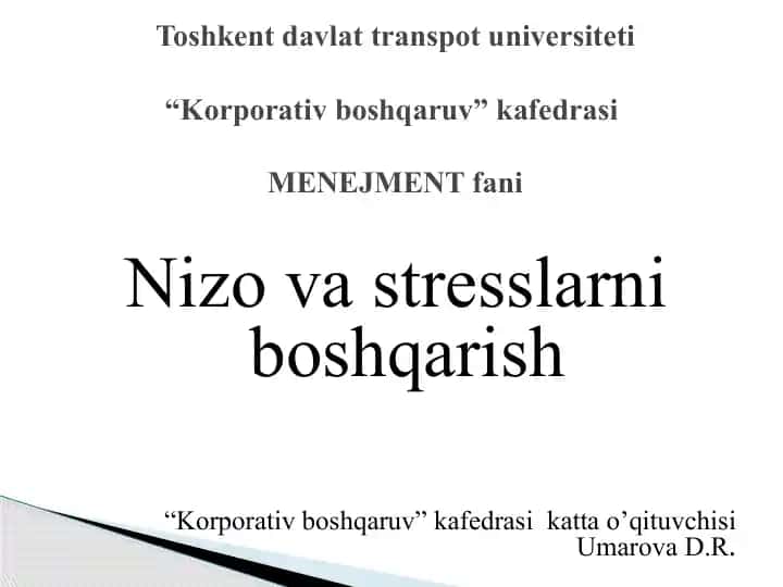 Nizo va stresslarni boshqarish
