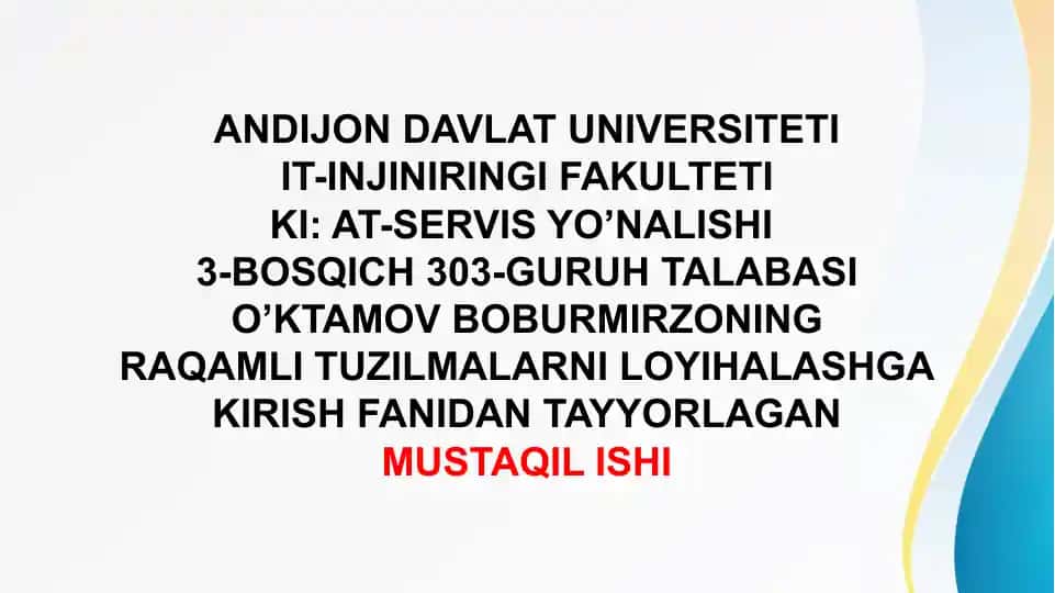 Raqamli tizimlarni dasturlash asoslari