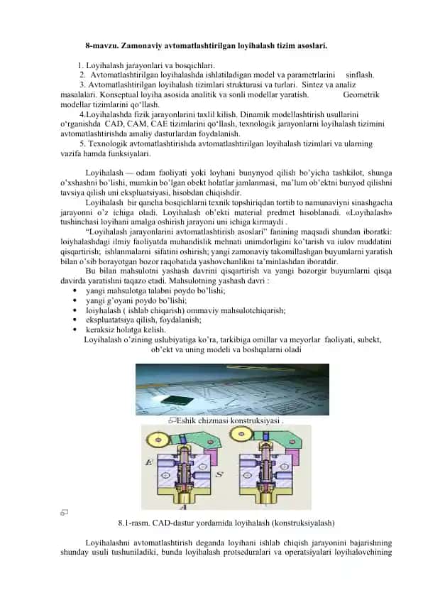 Zamonaviy avtomatlashtirilgan loyihalash tizim asoslari
