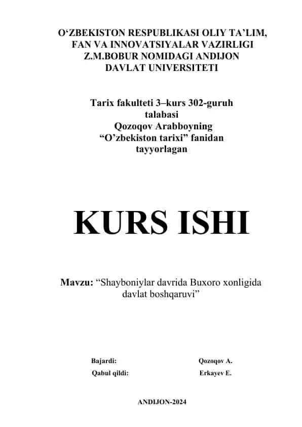 "Shayboniylar davrida Buxoro xonligida davlat boshqaruvi"
