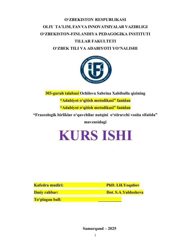 Frazeologik birliklar o‘quvchilar nutqini o‘stiruvchi vosita sifatida
