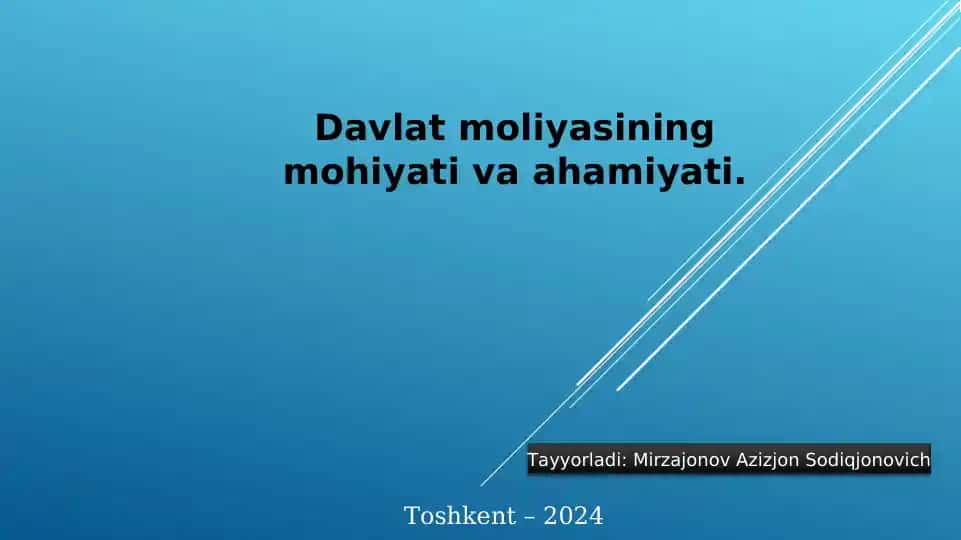 Davlat moliyasining mohiyati va ahamiyati