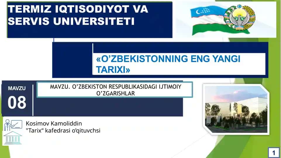 O‘ZBEKISTON RESPUBLIKASIDAGI IJTIMOIY O‘ZGARISHLAR