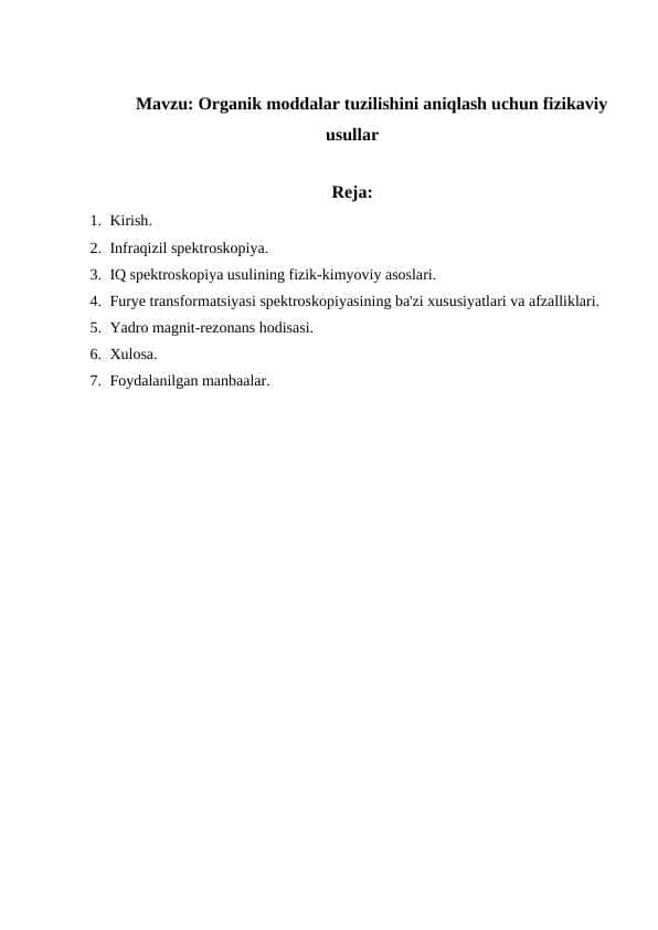 Organik moddalar tuzilishini aniqlash uchun fizikaviy usullar