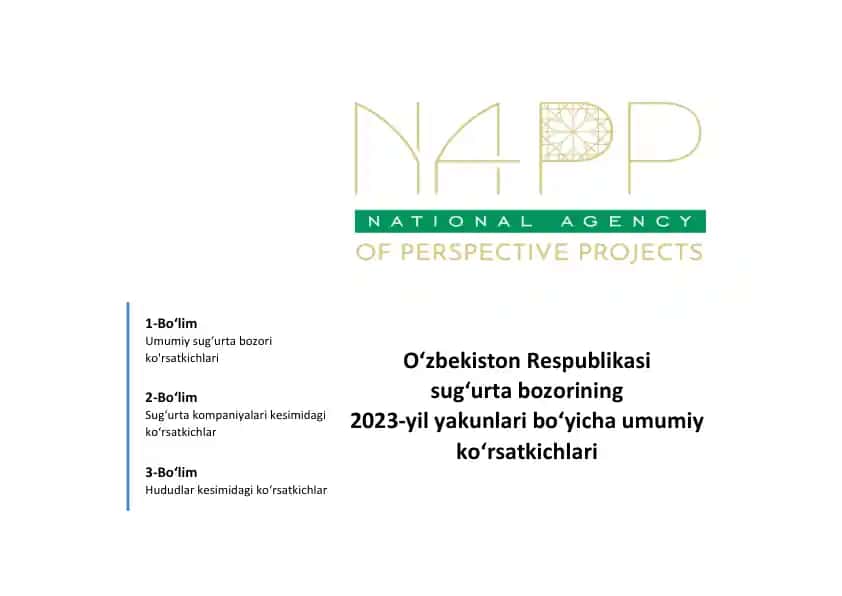 O‘zbekiston Respublikasi sug‘urta bozorining 2023-yil yakunlari bo‘yicha umumiy ko‘rsatkichlari.