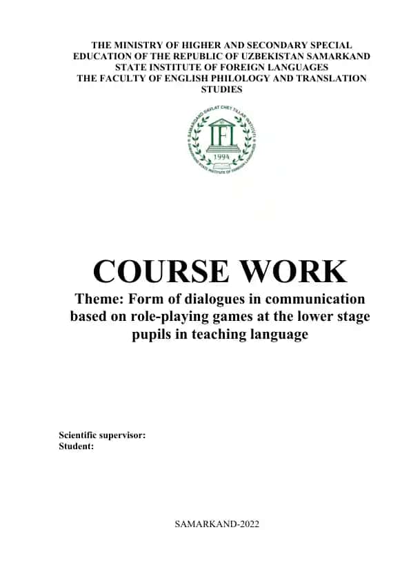 Form of dialogues in communication based on role-playing games at the lower stage pupils in teaching language