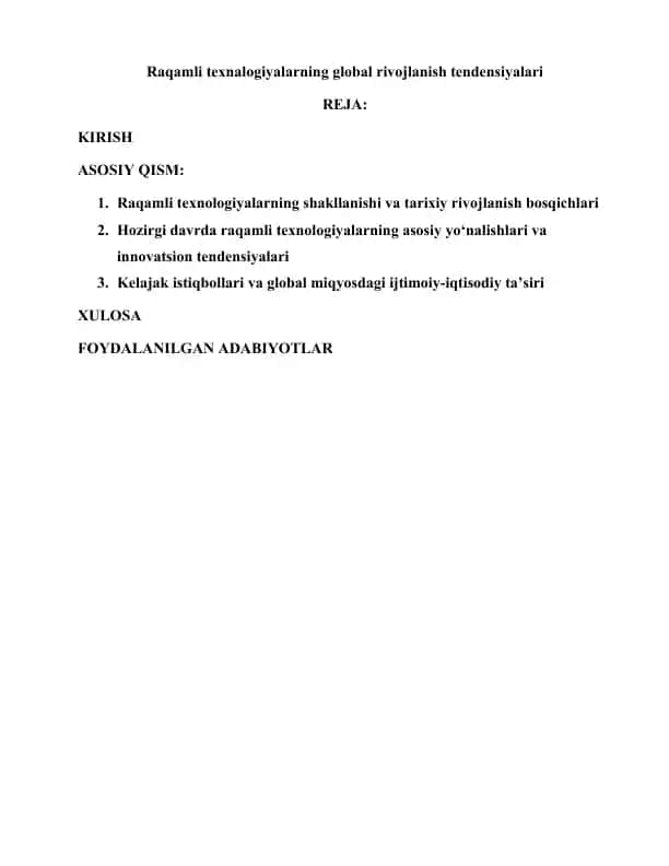 Raqamli texnologiyalarning global rivojlanish tendensiyalari