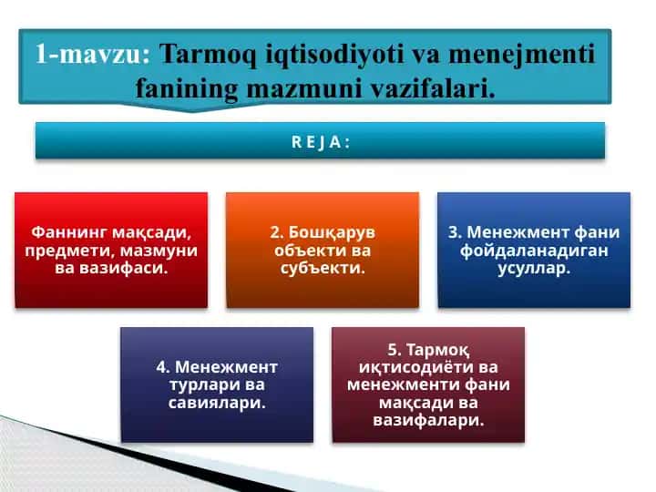 Tarmoq iqtisodiyoti va menejmenti fanining mazmuni va vazifalari