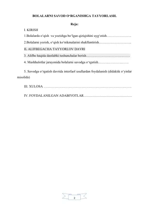 Bolalarni savodga tayyorlash
