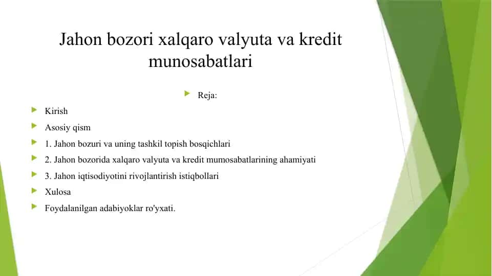 Jahon bozori xalqaro valyuta va kredit munosabatlari