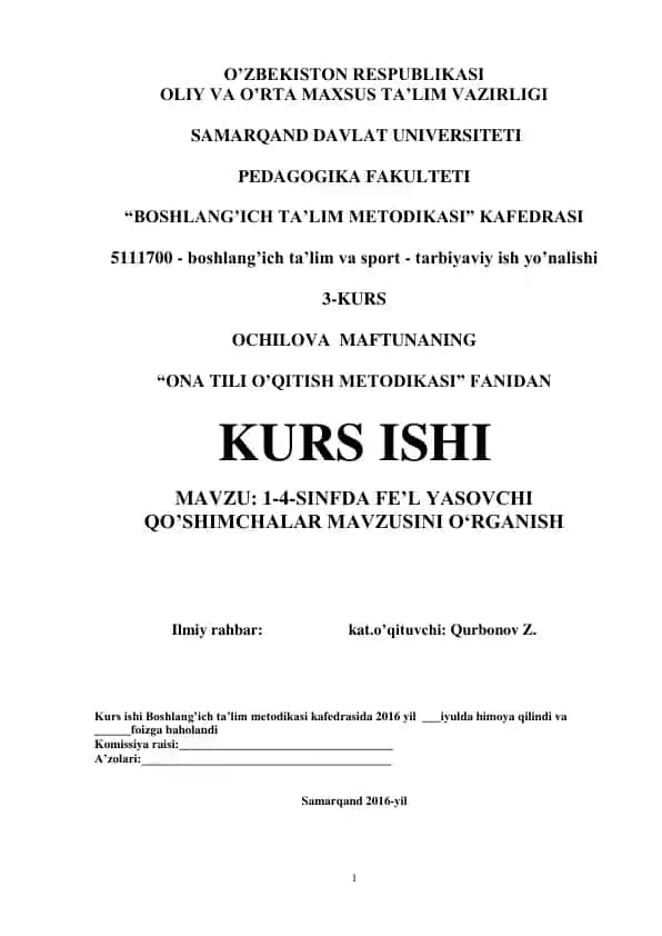 "1-4-sinfda fe'l yasovchi qo'shimchalar mavzusini o'rganish"