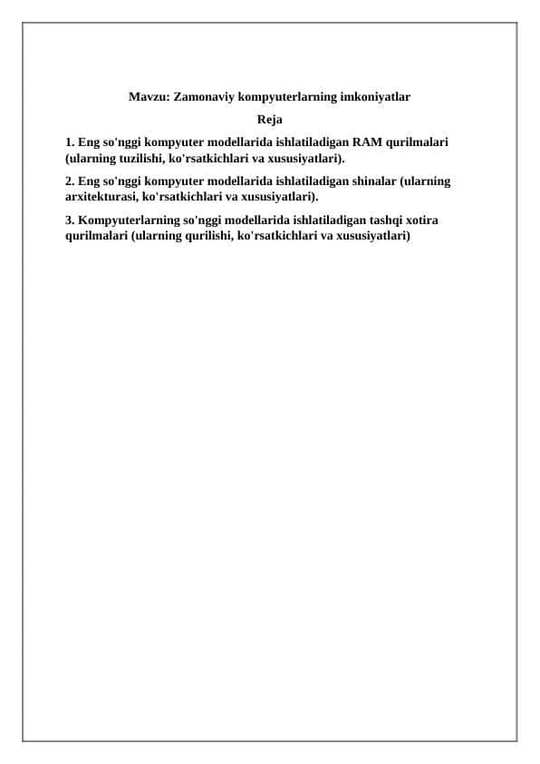 Zamonaviy kompyuterlarning imkoniyatlar