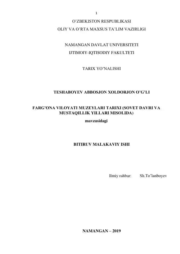 Farg'ona Viloyati Muzeylari Tarixi