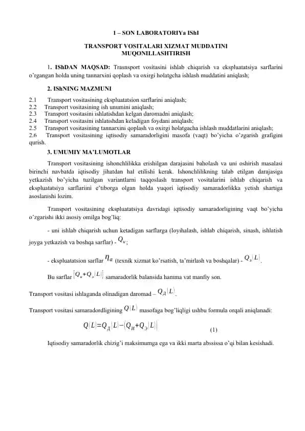 Transport vositalari xizmat muddatini muqonillashtirish