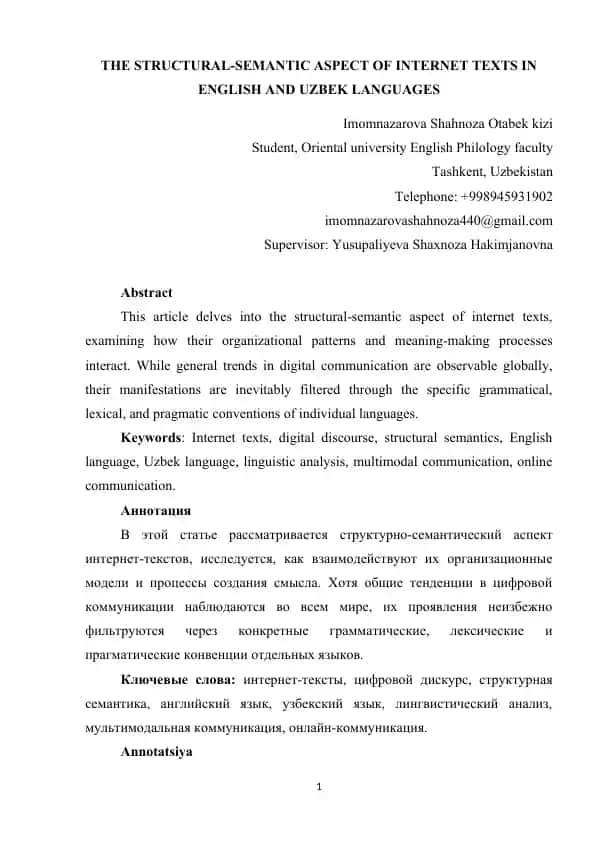 Structural-Semantic Aspect of Internet Texts in English and Uzbek Languages