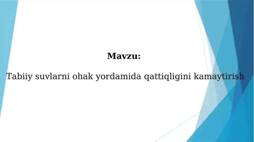 Tabiiy suvlarni ohak yordamida qattiqligini kamaytirish