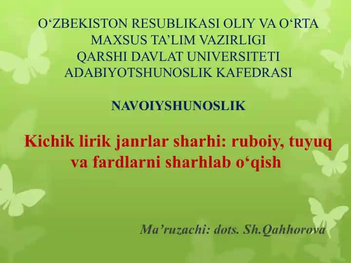 Kichiklirik janrlar sharhi: ruboiy, tuyuq vafardlar
