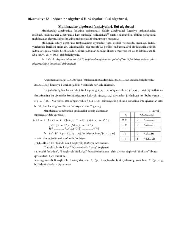 Mulohazalar algebrasi funksiyalari