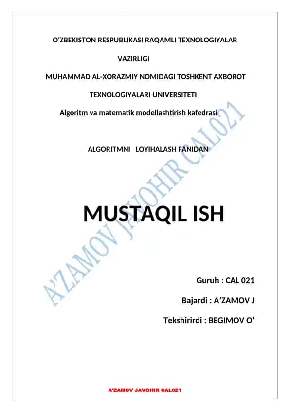 Algoritmni loyihalash fanidan - Algoritm murakkabligini statik va dinamik o’lchovlari. Vaqt va xotira hajmi bo’yicha qiyinchiliklar