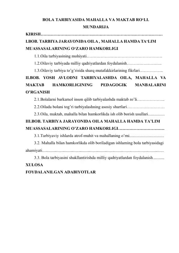 Bola Tarbiyasida Mahalla va Maktab Ro‘li