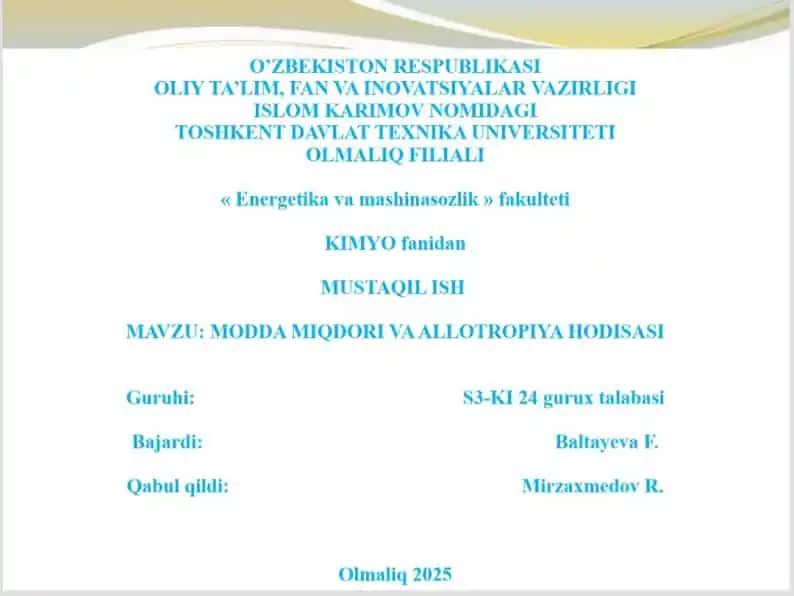 MODDA MIQDORI VA ALLOTROPIYA HODISASI