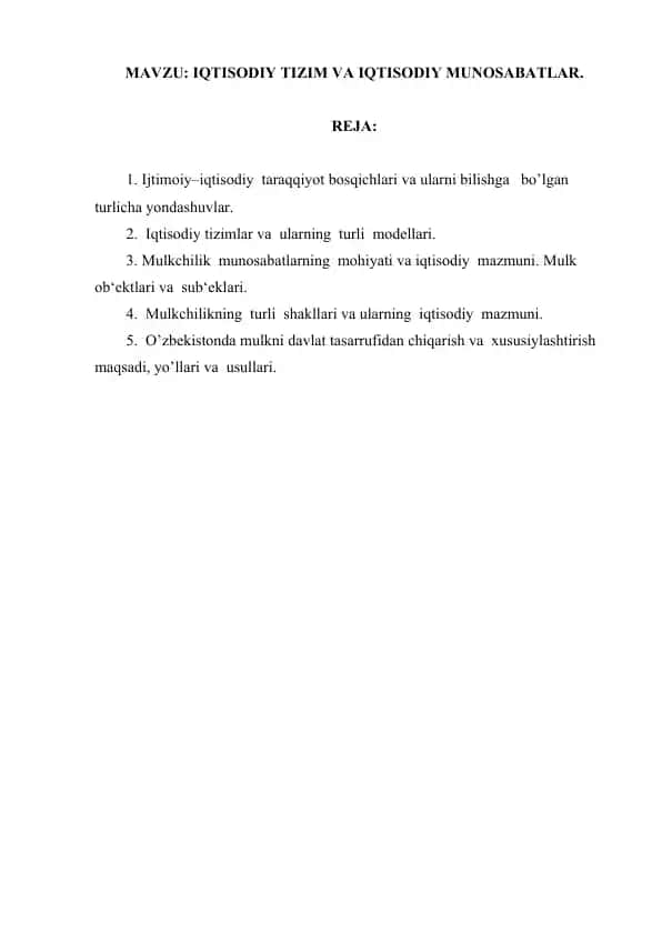 Iqtisodiy Tizim va Iqtisodiy Munosabatlar