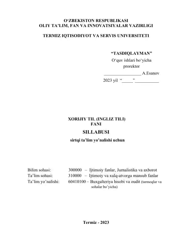Хorijiy til (Ingliz tili) fani sillabusi