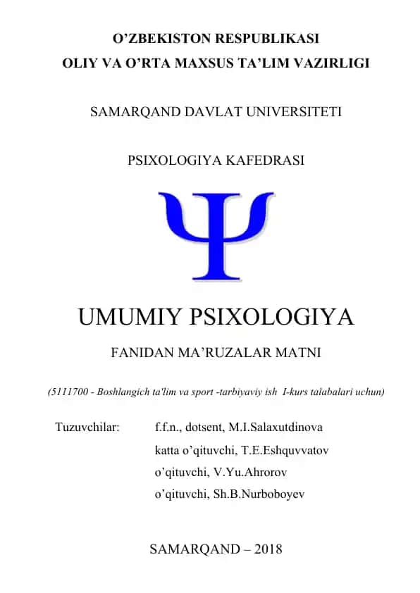 Umumiy psixologiya fanidan ma’ruzalar matni