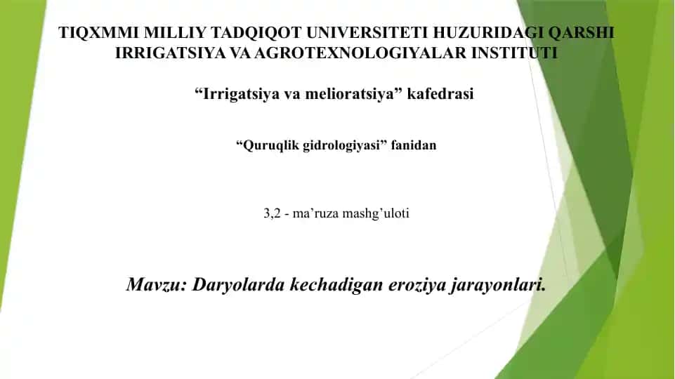 Quruqlik gidrologiyasi fanidan ma'ruzama