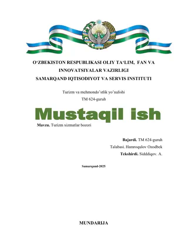 Turizm xizmatlar bozori tahlili