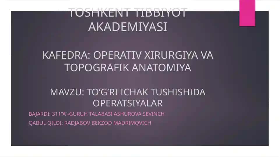 To'g'ri Ichak Tushishi Operatsiyalari