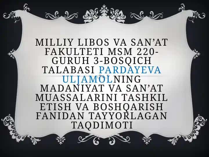Madaniyat va san’at menejmenti taqdimoti