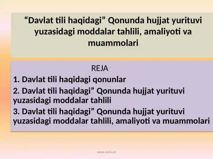 Davlattili haqidagi Qonundahujjat yurituvini ozasidagi moddalarning tahlili