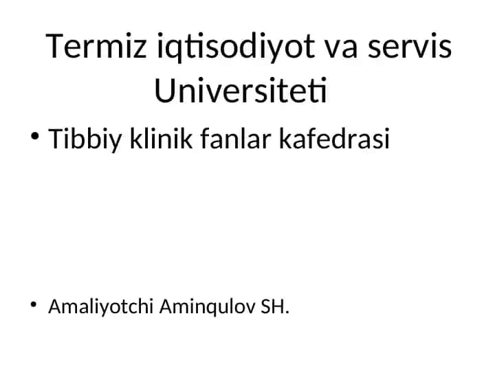 Termiz iqtisodiyot va servis Universiteti Tibbiy klinik fanlar kafedrasi