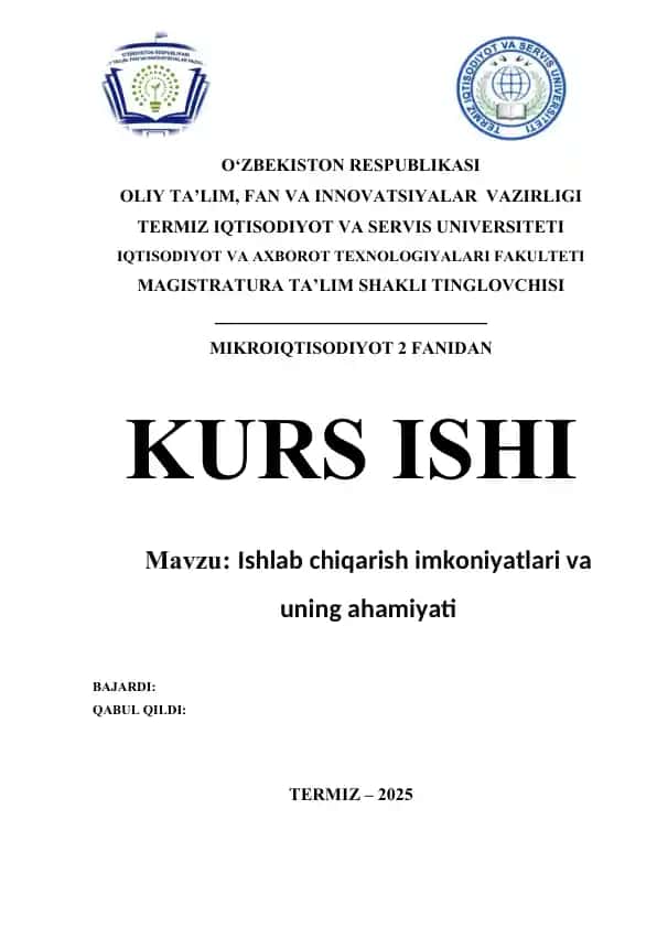 Mikroiqtisodiyot-2 fanidan kurs ishi
