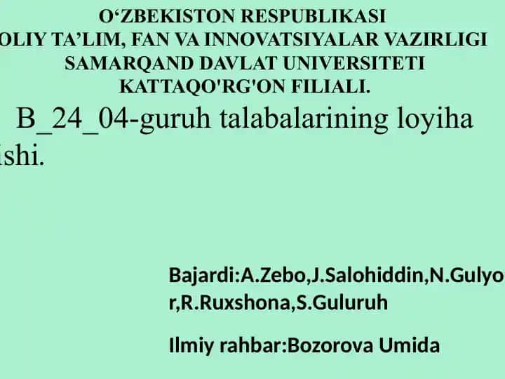 O‘simliklardagi barglarga umumiy tasnif loyiha ishi