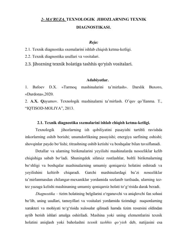 Texnik diagnostika usullari va vositalari