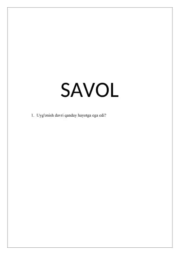 Uyg‘onish Davri va Hayot