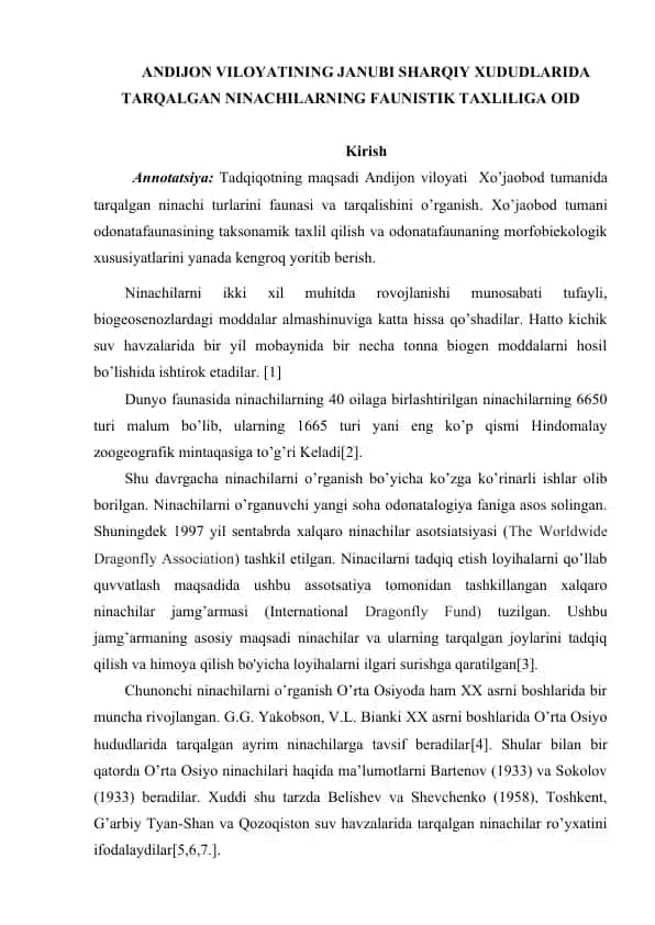 Ninachilarning Faunasi va Tarqalishi