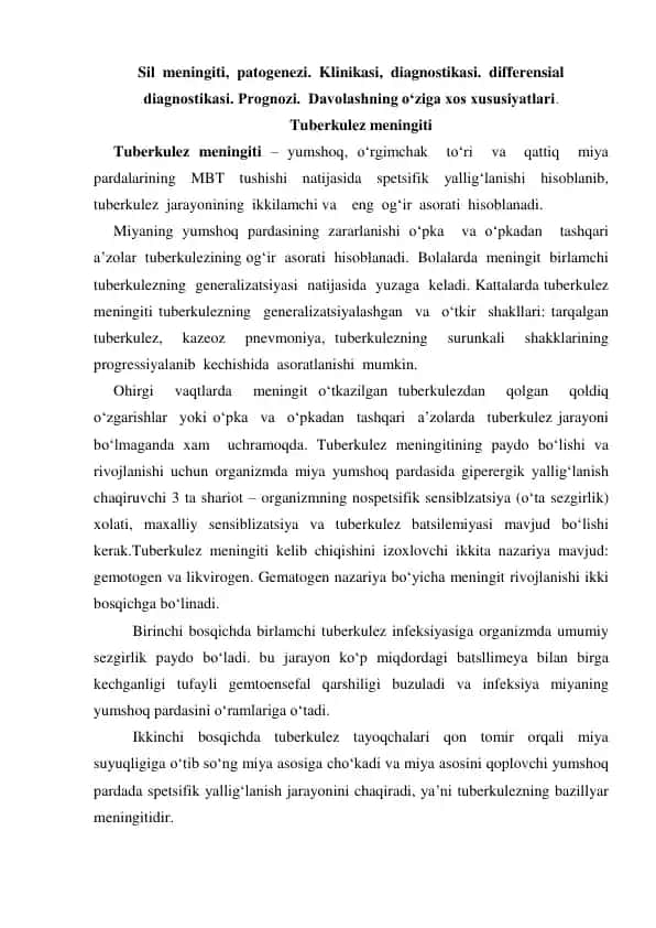 Tuberkulez meningiti haqida ma'lumotlar