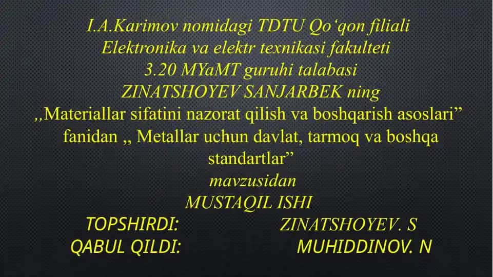 Metallar uchun davlat, tarmoq va boshqa standartlar
