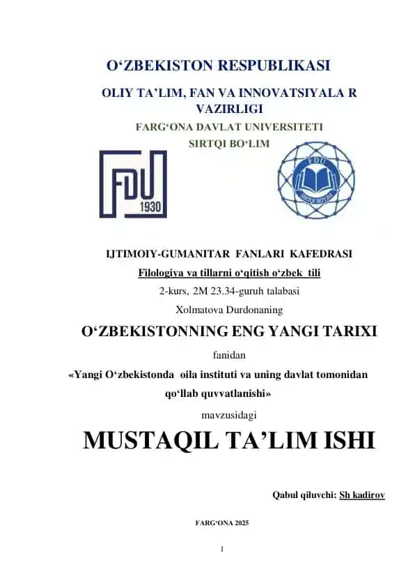 Yangi O‘zbekistonda oila instituti va uning davlat tomonidan qo‘llab quvvatlanishi